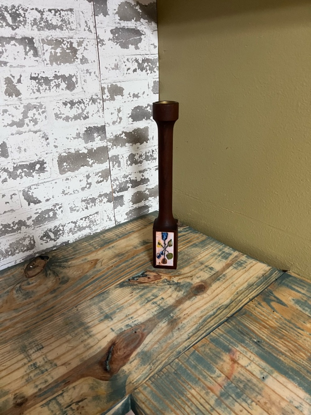 Mid-Century Modern Teak Enameled Metal Table Lighter Stand LIGHTER PART MISSING